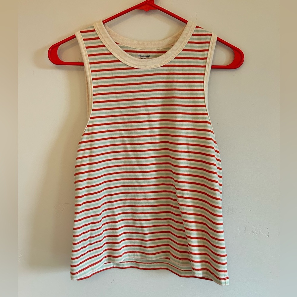 Madewell Cream Tank with Red and light blue/green Stripes